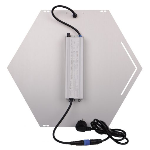„Rückseite der GreenBee Lighting Die Drohne 240W Grow LED mit montiertem LED-Treiber, Netzteil und Netzkabel – effiziente Vollspektrum Pflanzenlampe für Indoor Growing & Cannabiszucht“